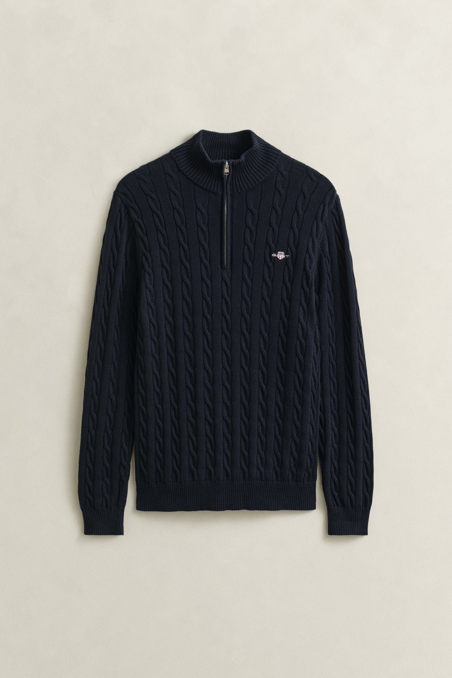 EVENING BLUE, Cable Knit Half-Zip Sweater, FRONT-VIEW BY GANT AU.