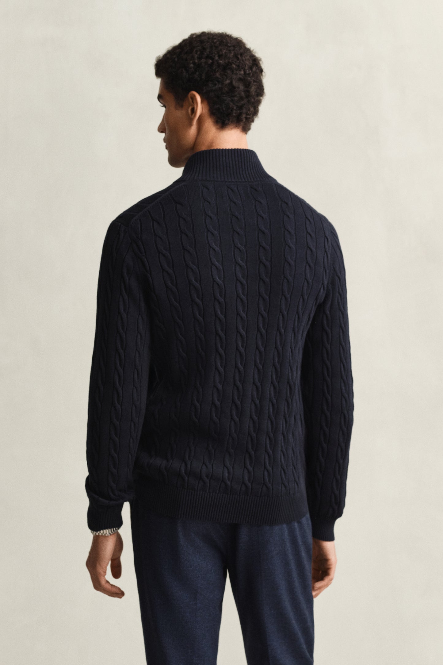 EVENING BLUE, Cable Knit Half-Zip Sweater, BACK-VIEW BY GANT AU.