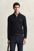 EVENING BLUE, Cable Knit Half-Zip Sweater BY GANT AU.