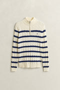 CREAM, STRIPED COTTON CABLE HALF ZIP, FLAT-LAY BY GANT AU.