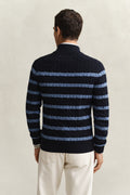 EVENING BLUE, STRIPED COTTON CABLE HALF ZIP, BACK-VIEW BY GANT AU.