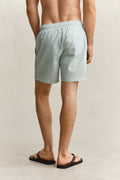 MUTED TURQUOISE, STRIPED SEERSUCKER SWIM SHORTS, BACK-VIEW BY GANT AU.