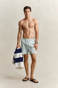 MUTED TURQUOISE, STRIPED SEERSUCKER SWIM SHORTS BY GANT AU.
