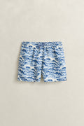 VINTAGE BLUE, WAVES PRINT SWIM SHORTS, FRONT-VIEW BY GANT AU.