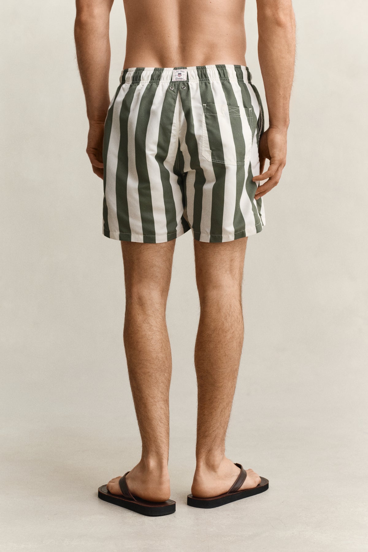 DRY HERB GREEN, BLOCK STRIPED SWIM SHORTS, BACK-VIEW BY GANT AU.