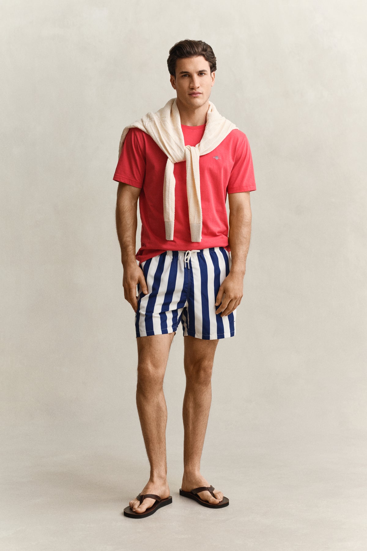 RICH NAVY, BLOCK STRIPED SWIM SHORTS BY GANT AU.