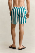 AQUA BLUE, BLOCK STRIPED SWIM SHORTS, BACK-VIEW BY GANT AU.
