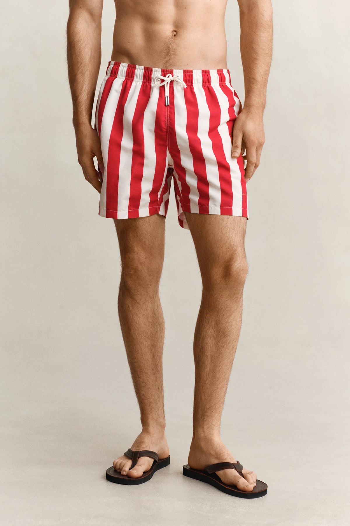 ROSE RED, BLOCK STRIPED SWIM SHORTS, CLOSE-UP BY GANT AU.