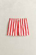 ROSE RED, BLOCK STRIPED SWIM SHORTS, FRONT-VIEW BY GANT AU.