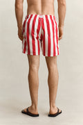 ROSE RED, BLOCK STRIPED SWIM SHORTS, BACK-VIEW BY GANT AU.