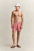 ROSE RED, BLOCK STRIPED SWIM SHORTS BY GANT AU.