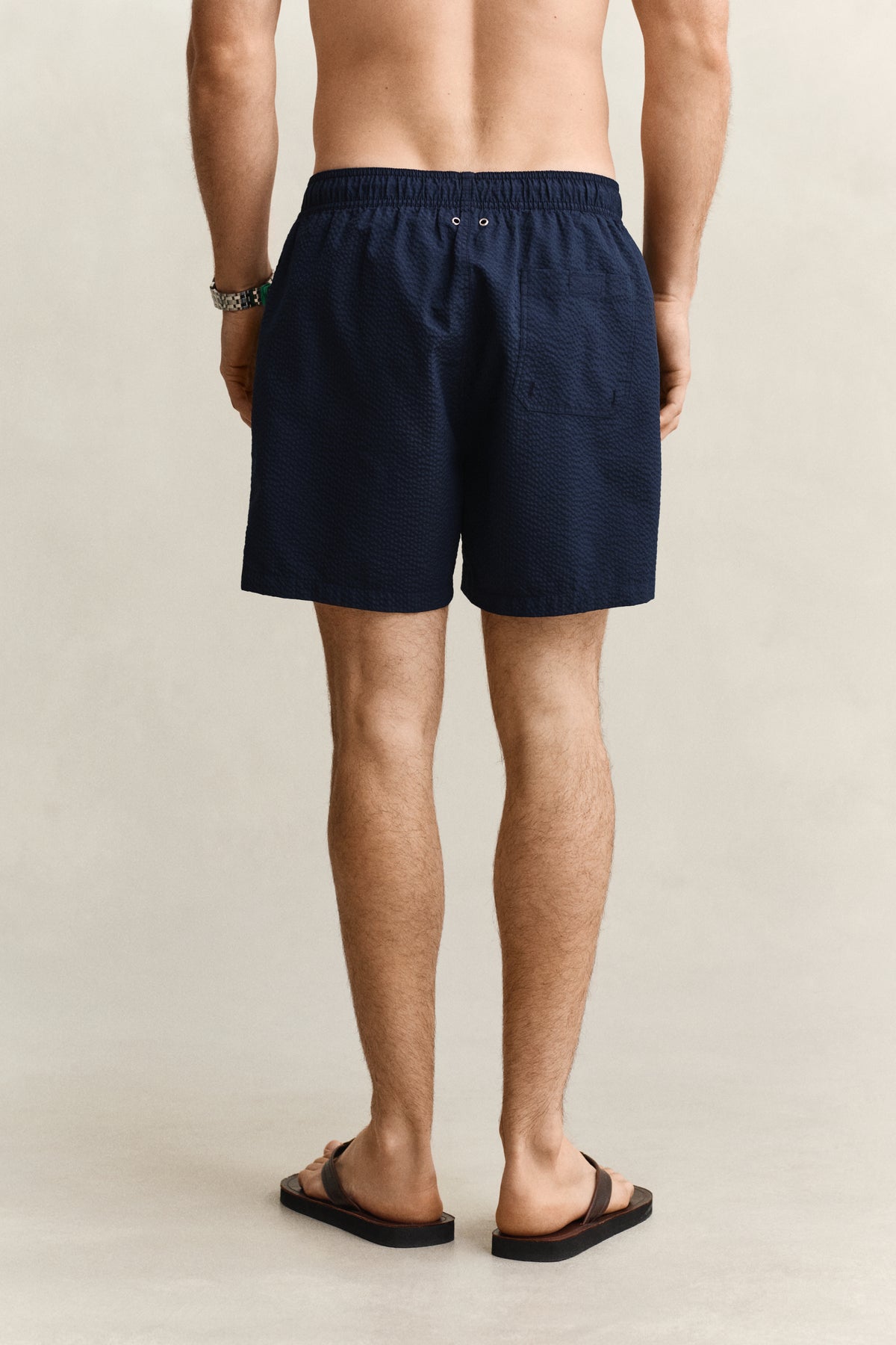 MARINE, SEERSUCKER SWIM SHORTS, BACK-VIEW BY GANT AU.