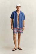 ROSE RED, MADRAS CHECK SWIM SHORTS BY GANT AU.