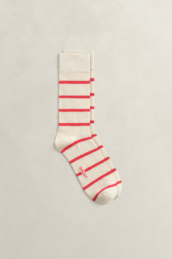 CREAMED WHITE, STRIPED RIB SOCKS BY GANT AU.
