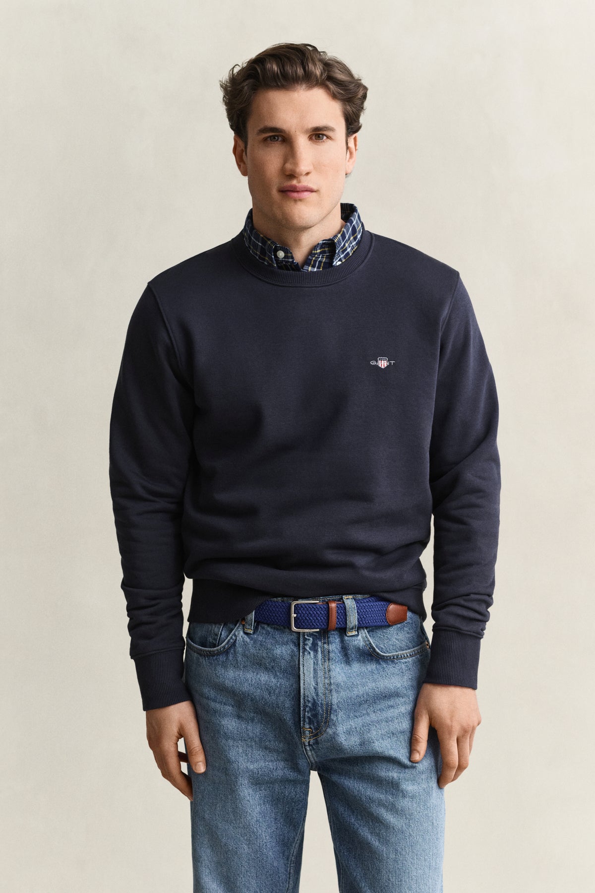 EVENING BLUE, REG SHIELD C-NECK SWEAT, FRONT-VIEW BY GANT AU.