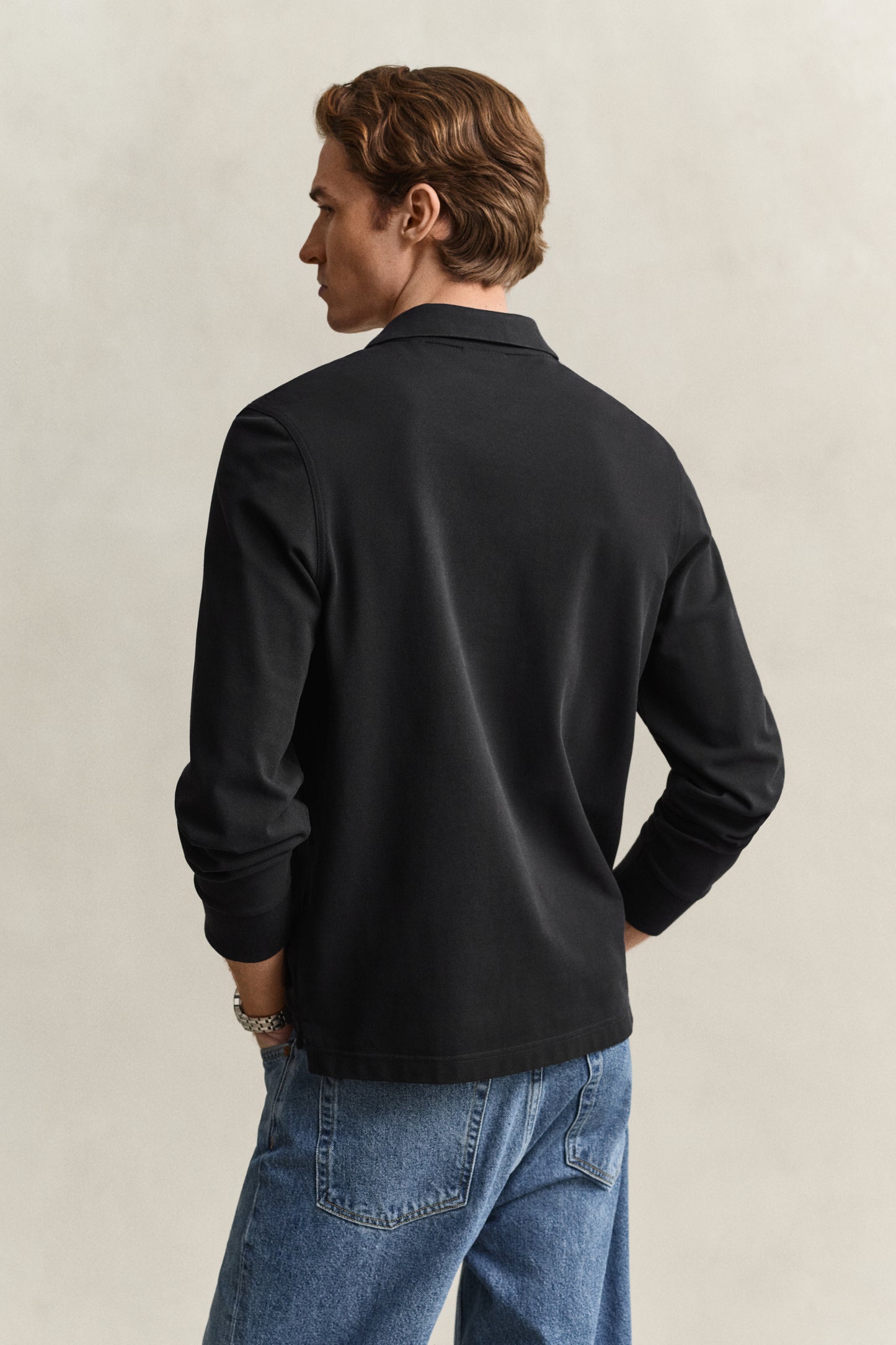 BLACK, Long Sleeve Polo Shirt, BACK-VIEW BY GANT AU.