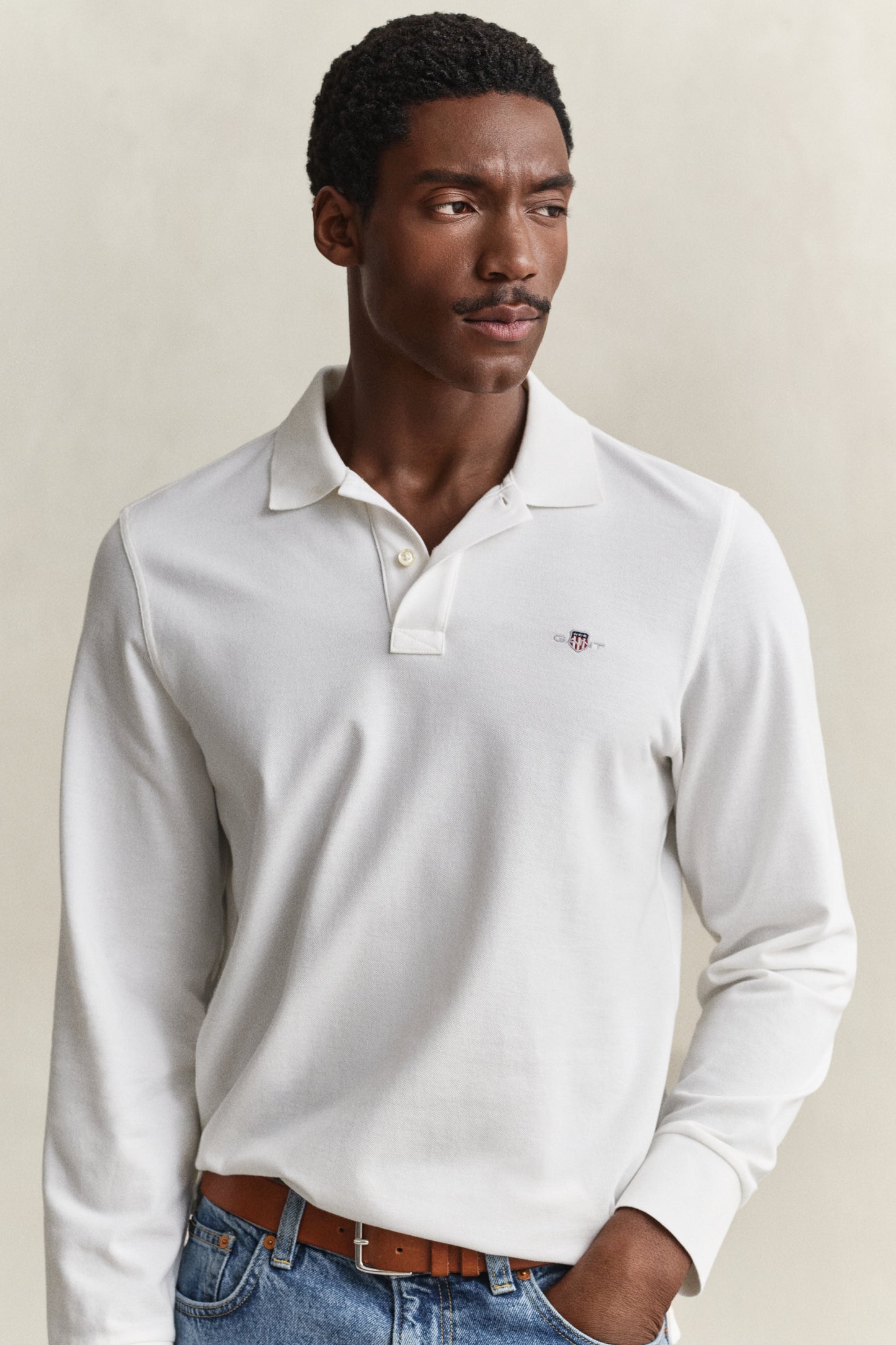 WHITE, Long Sleeve Polo Shirt, CLOSE-UP BY GANT AU.