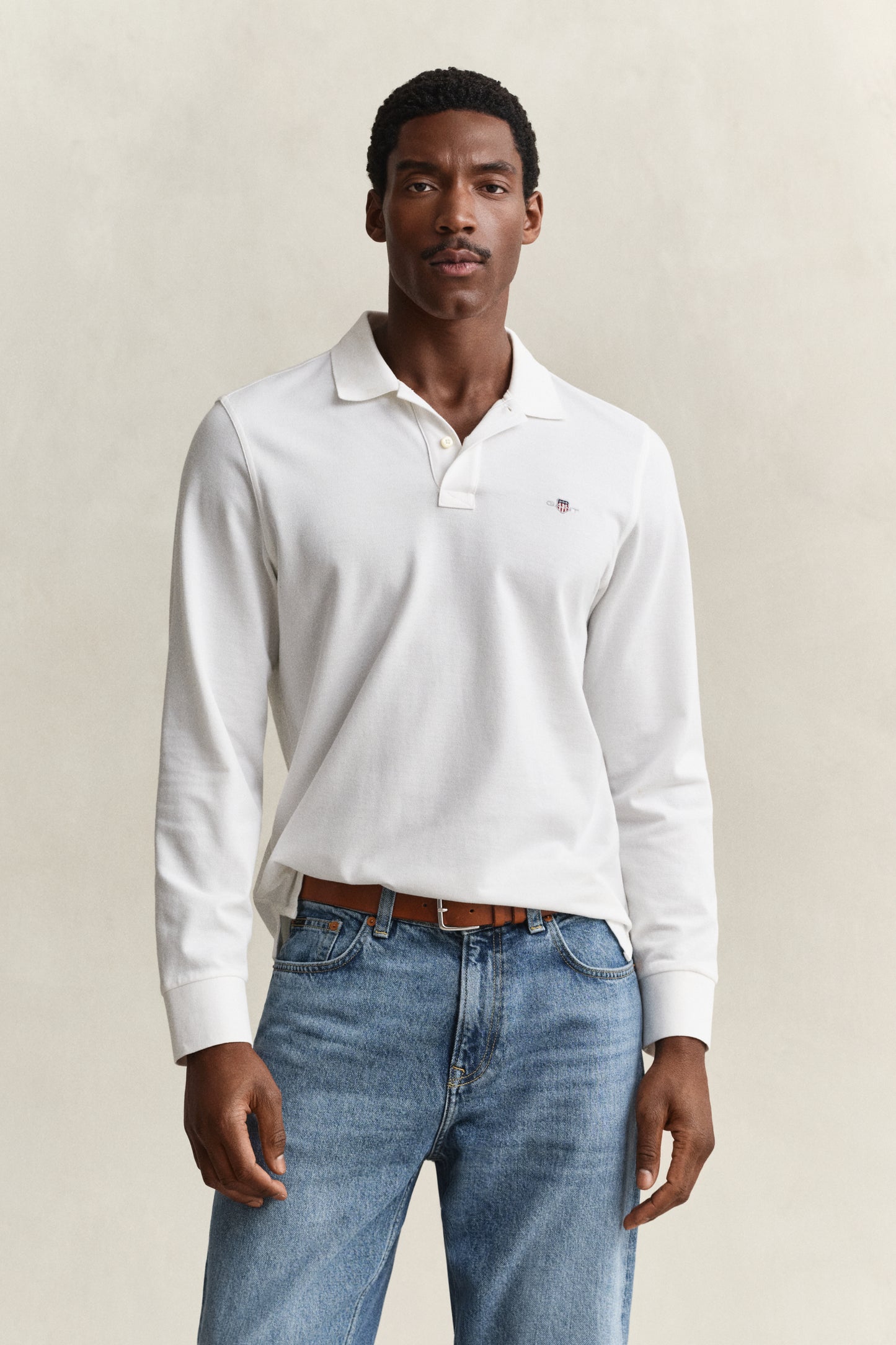 WHITE, Long Sleeve Polo Shirt, FRONT-VIEW BY GANT AU.