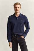 EVENING BLUE, Long Sleeve Polo Shirt, FRONT-VIEW BY GANT AU.