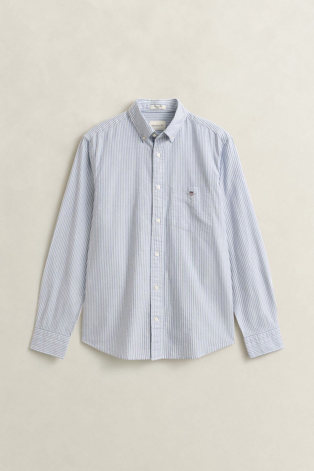 COLLEGE BLUE, REG CLASSIC OXFORD STRIPE SHIRT, FLAT-LAY BY GANT AU.
