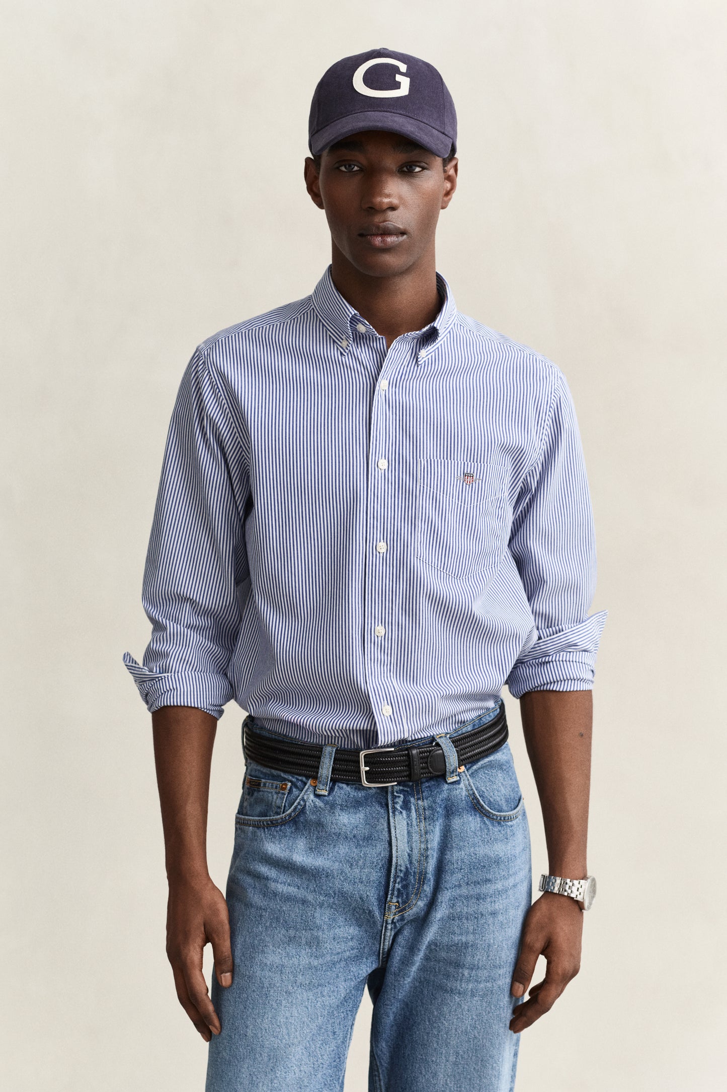 COLLEGE BLUE, REG CLASSIC POPLIN BANKER SHIRT, FRONT-VIEW BY GANT AU.