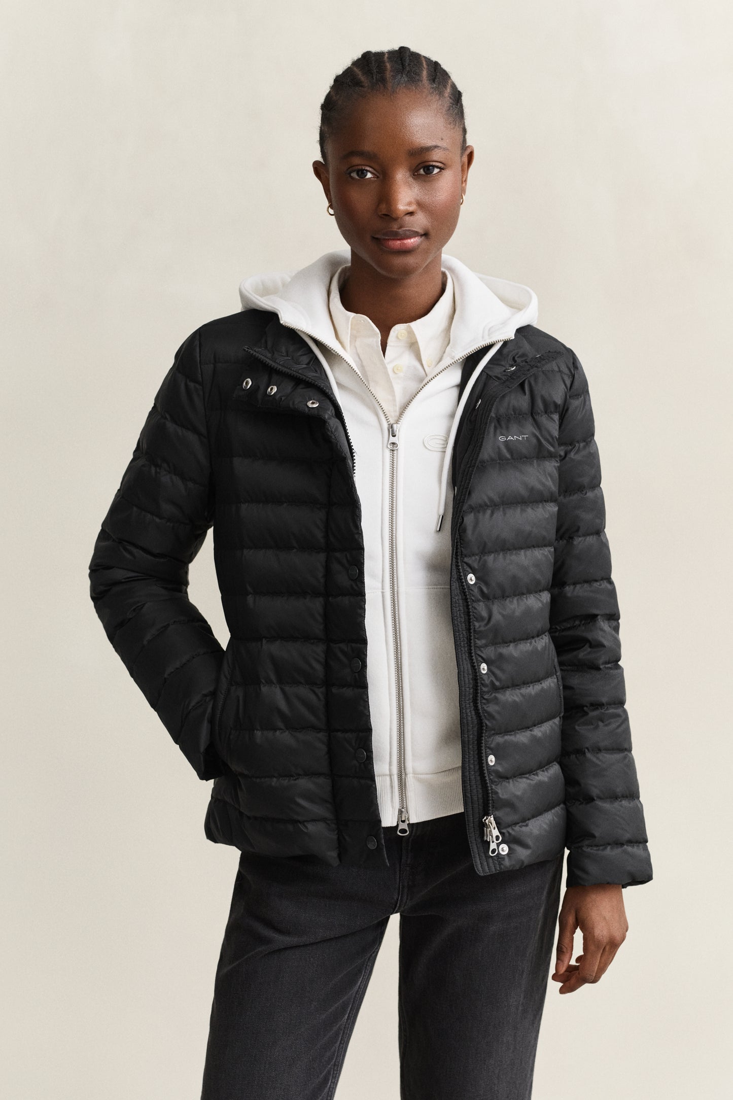BLACK, Light Down Jacket, FRONT-VIEW BY GANT AU.