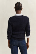 EVENING BLUE, Classic Cable Knit Sweater, BACK-VIEW BY GANT AU.
