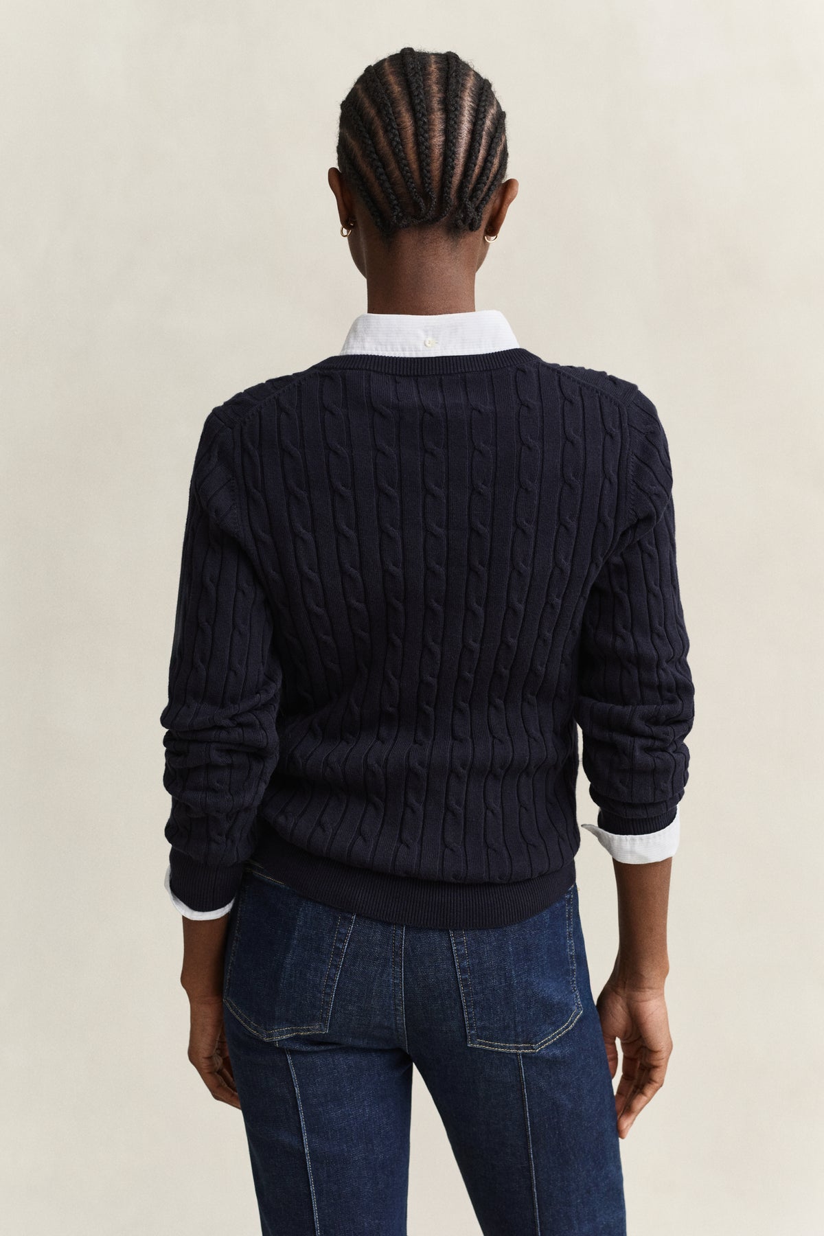 EVENING BLUE, Classic Cable Knit Sweater, BACK-VIEW BY GANT AU.