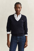 EVENING BLUE, Classic Cable Knit Sweater, FRONT-VIEW BY GANT AU.
