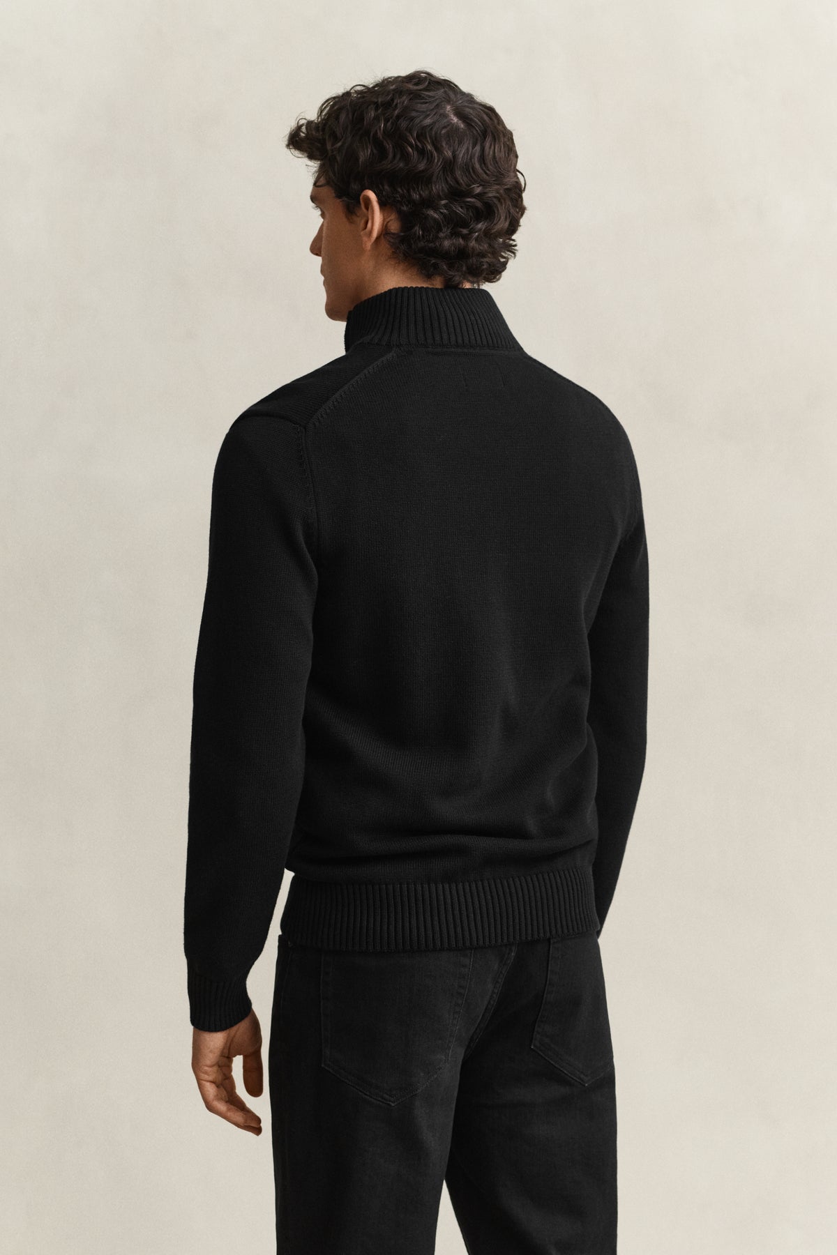 BLACK, Cotton Knit Half-Zip Sweater, BACK-VIEW BY GANT AU.