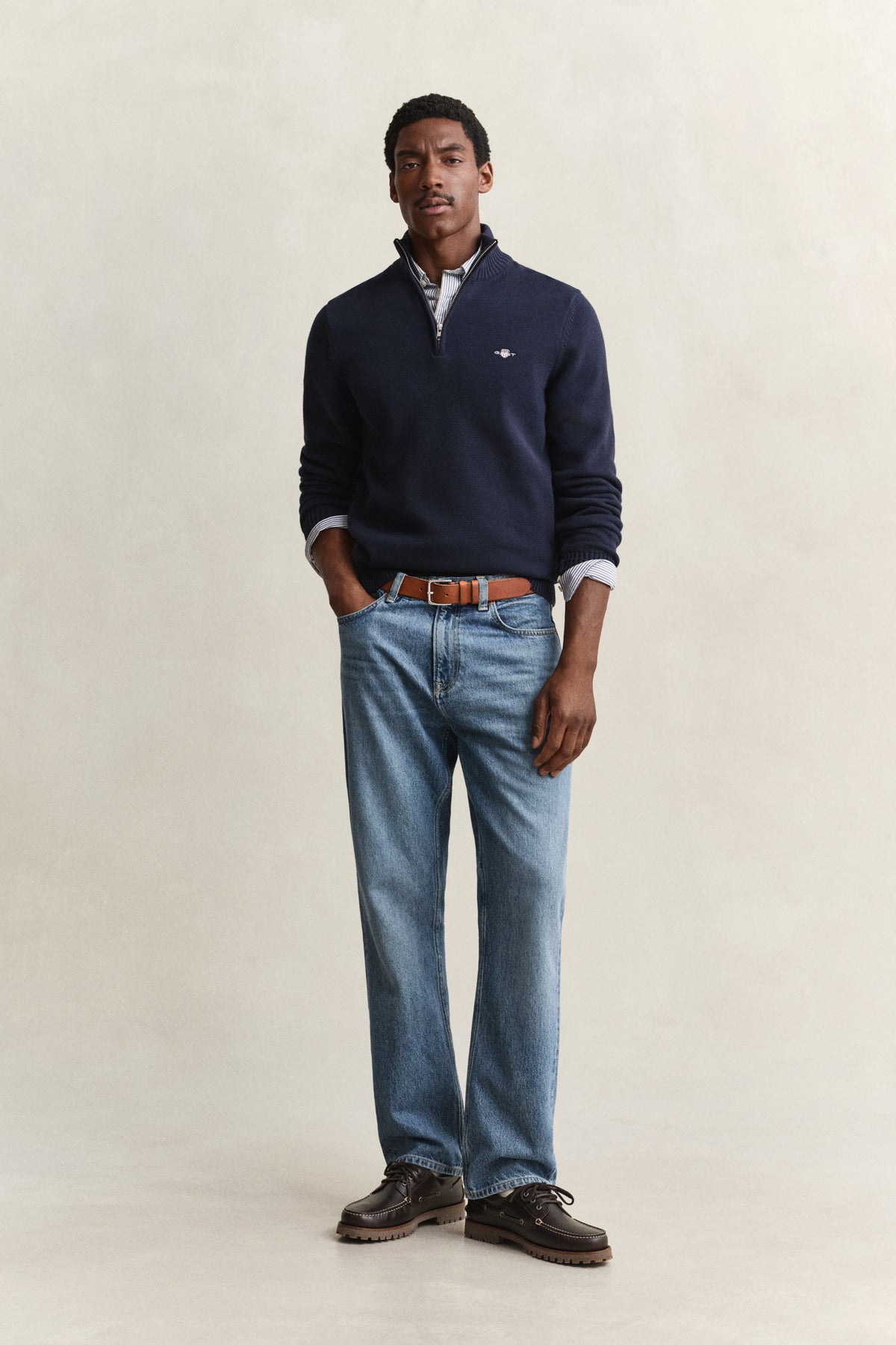 EVENING BLUE, Cotton Knit Half-Zip Sweater BY GANT AU.