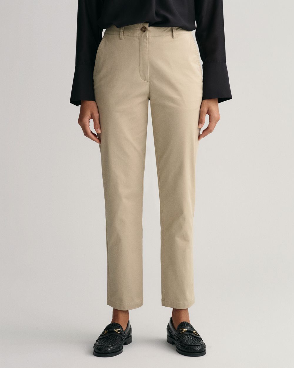 MODEL WEARING SLIM CHINOS
