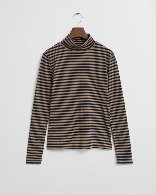 Lightweight Striped Cotton Turtleneck Top