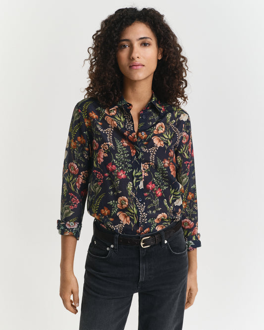 Regular Fit Floral Printed Cotton Silk Shirt