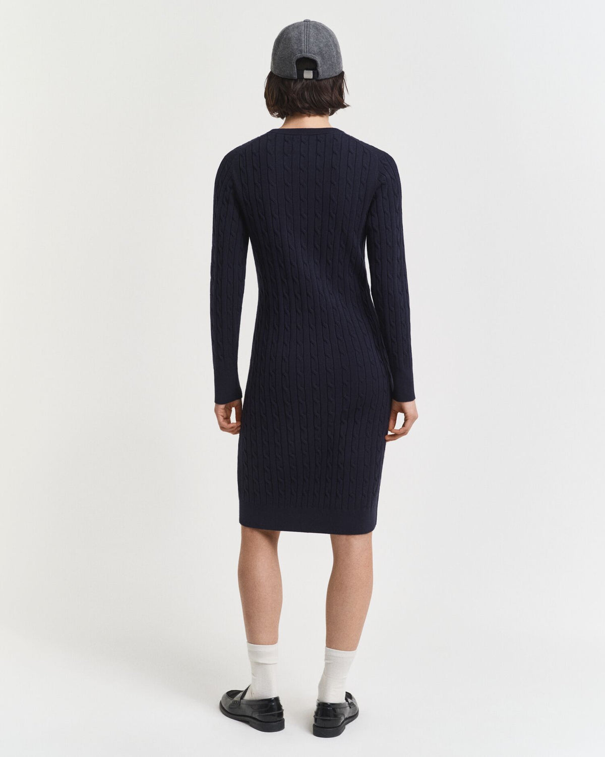 Stretch Cotton Cable Knit Crew Neck Dress