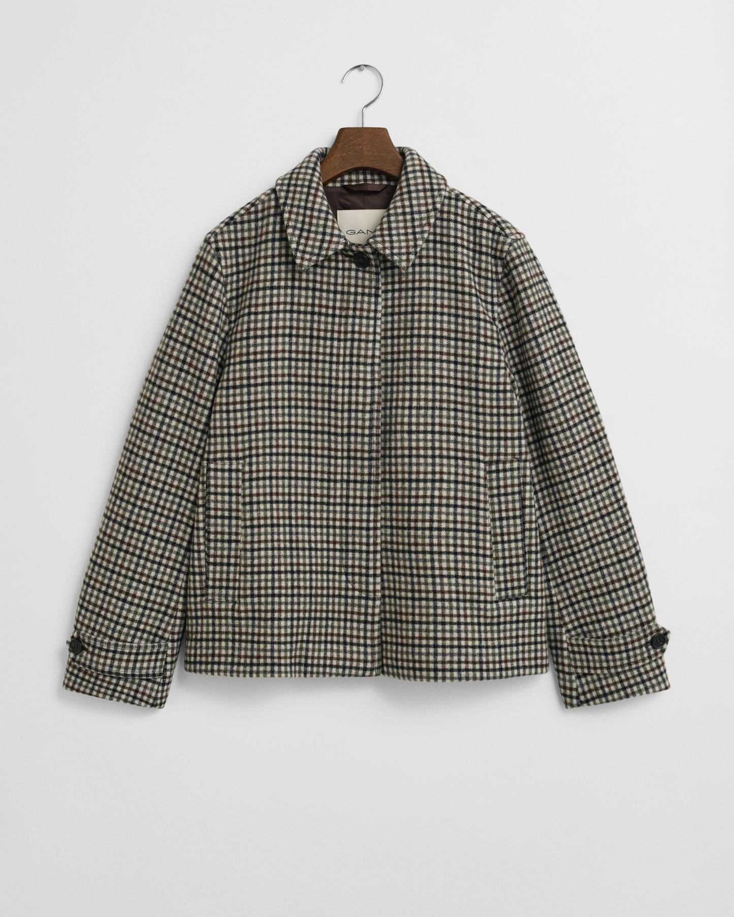 Short Checked Wool Blend Car Coat