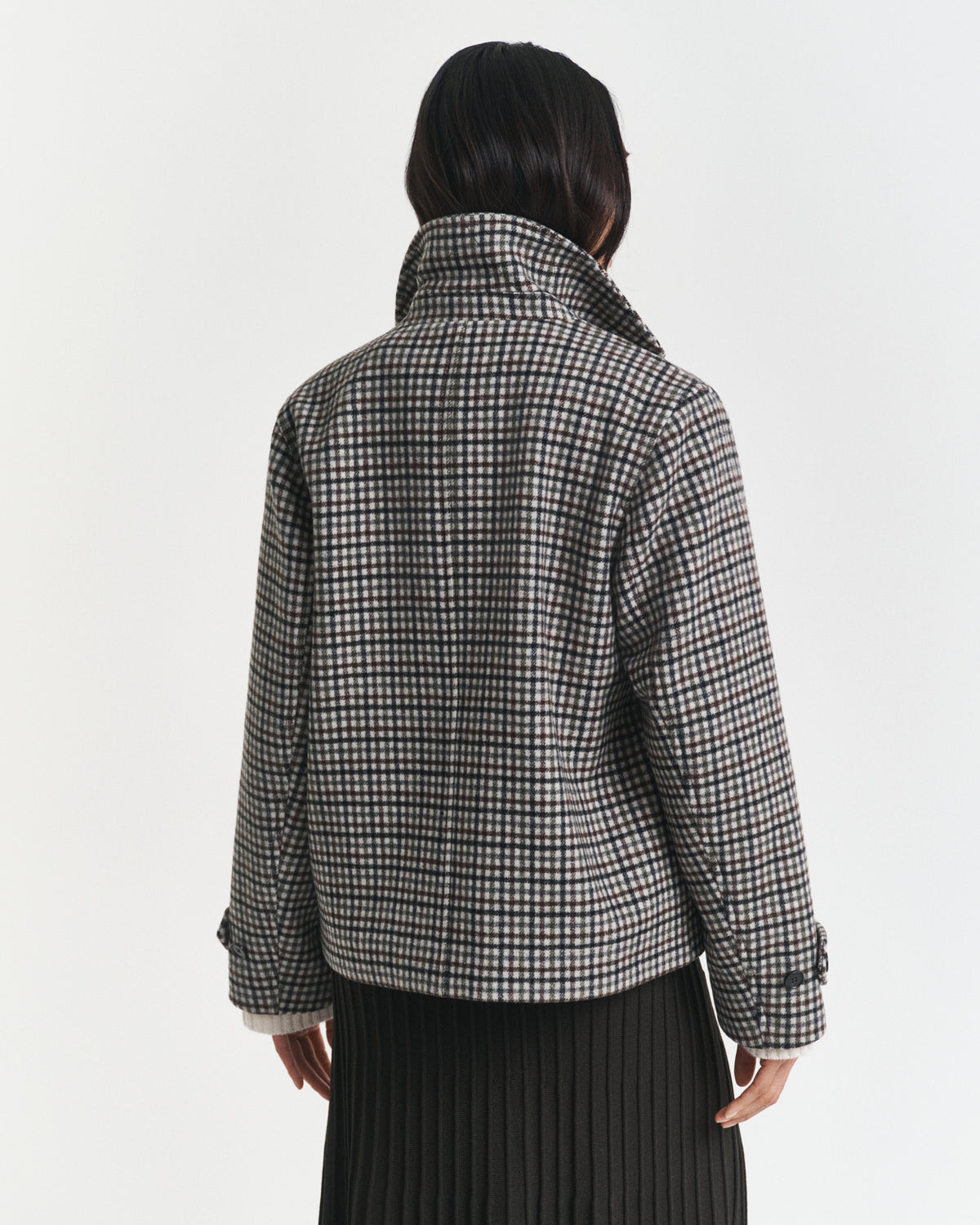 Short Checked Wool Blend Car Coat