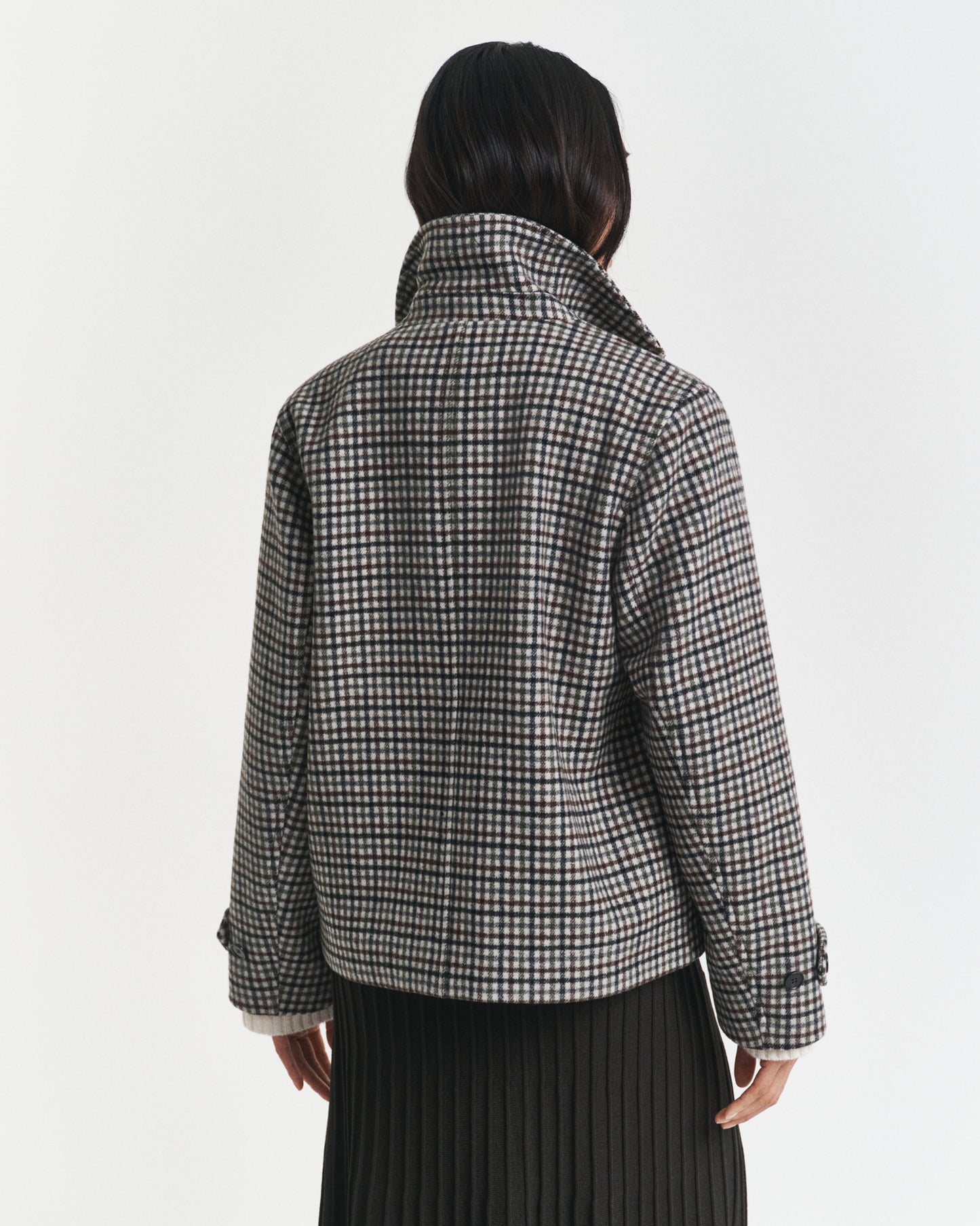 Short Checked Wool Blend Car Coat