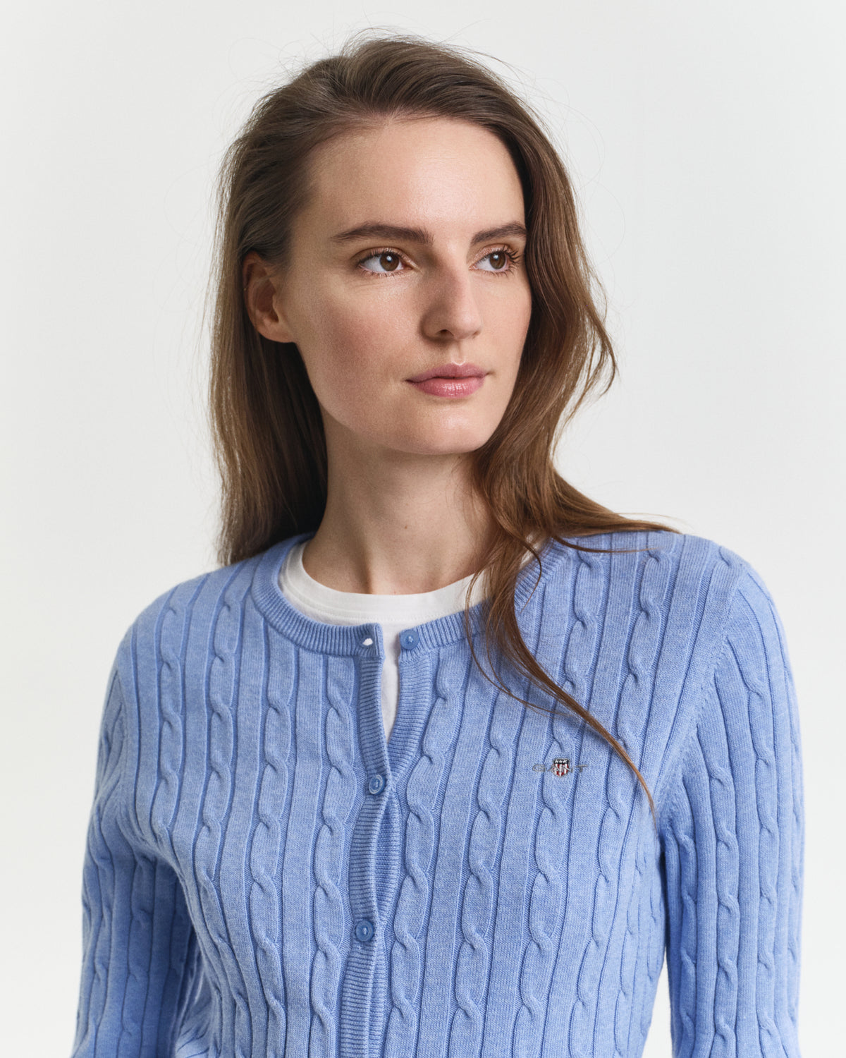 Stretch Cotton Cable Knit Cardigan