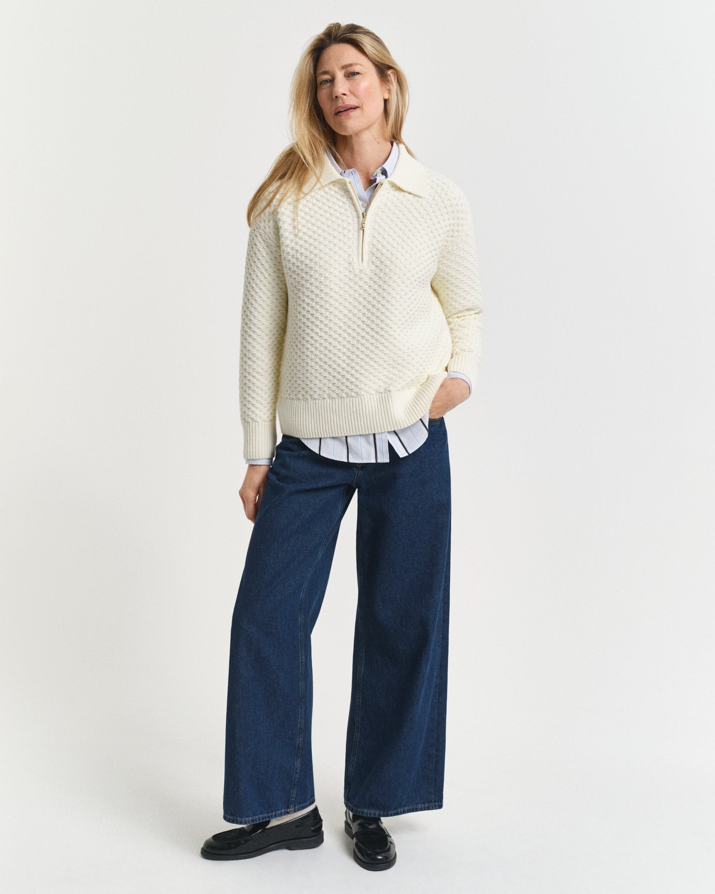 Textured Cotton Half-Zip Sweater