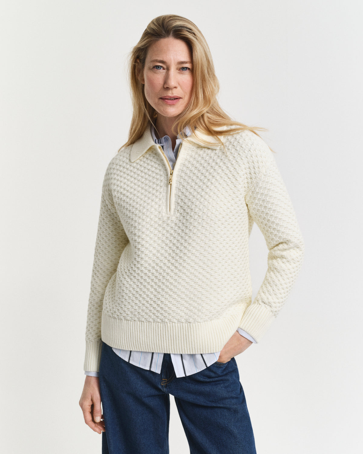 Textured Cotton Half-Zip Sweater