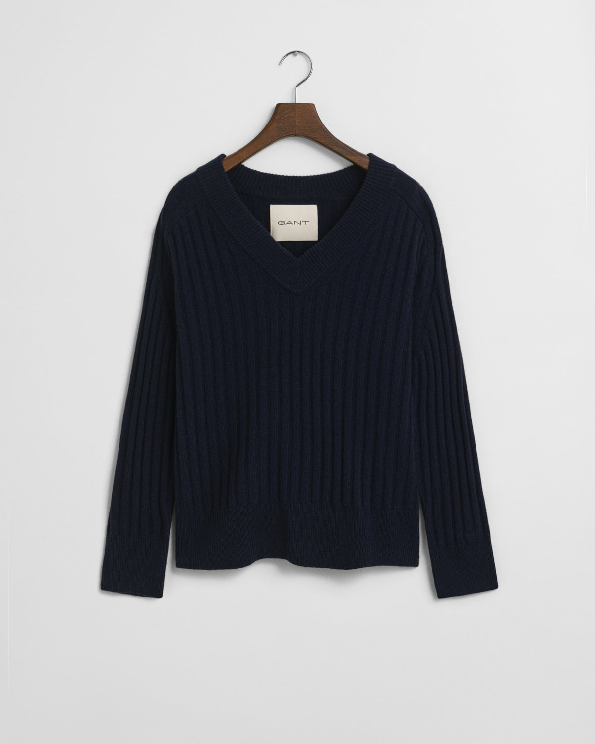 Ribbed Wool V-Neck Sweater