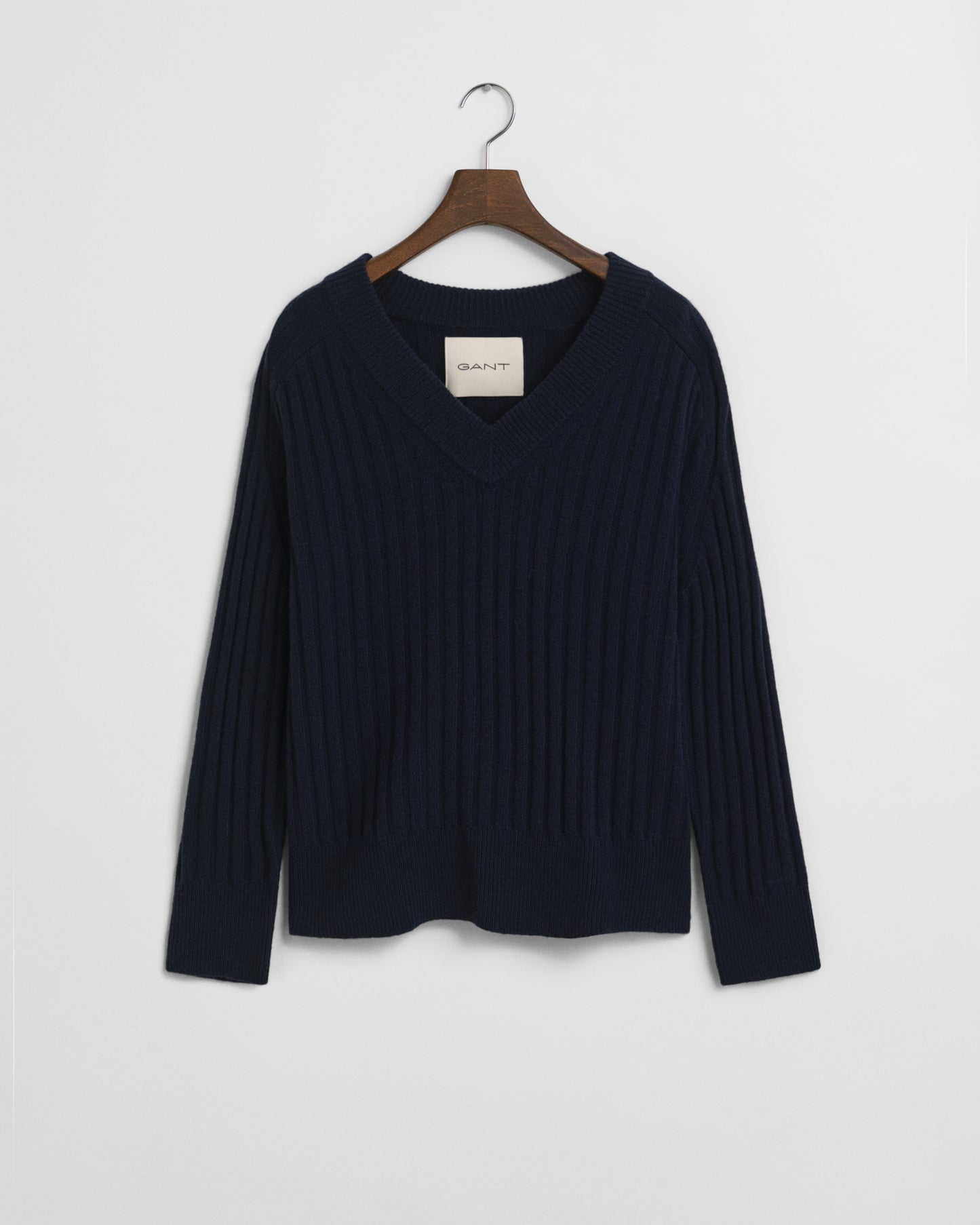 Ribbed Wool V-Neck Sweater