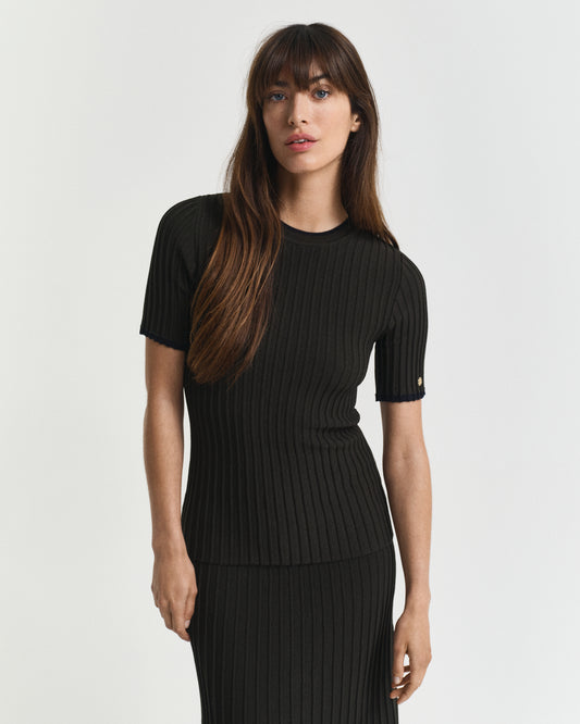 Contrast Ribbed Short Sleeve Sweater