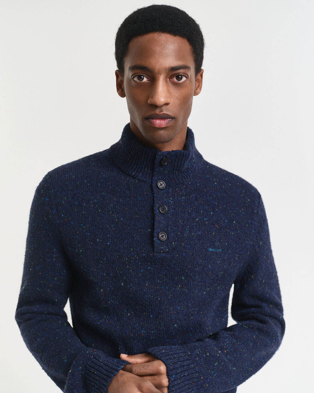 Wool Blend Nepps Half-Buttoned Sweater