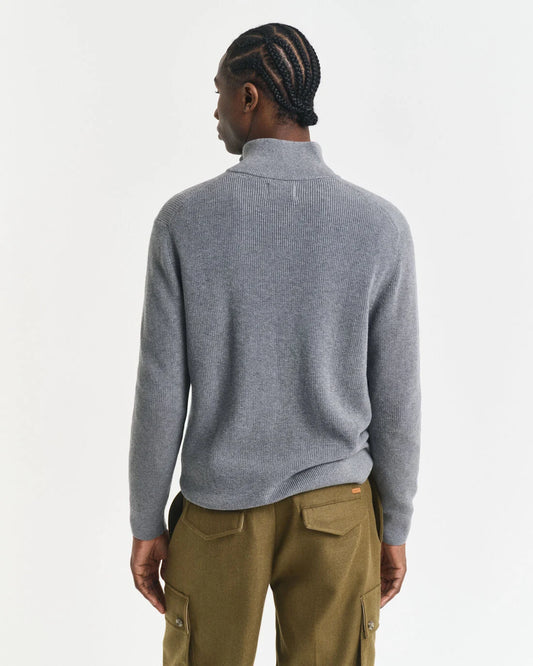 Ribbed Cotton Merino Wool Half-Zip Sweater
