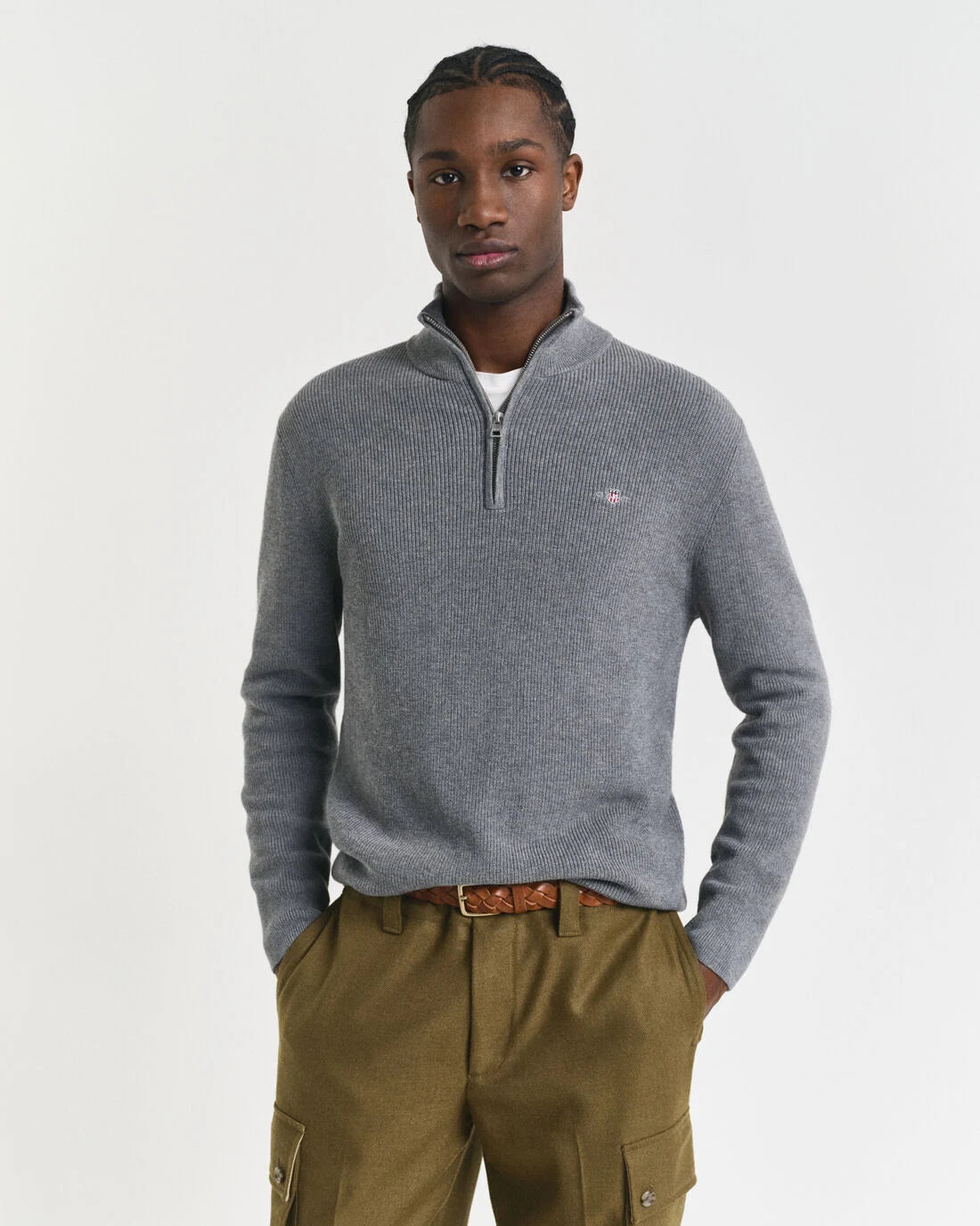 Ribbed Cotton Merino Wool Half-Zip Sweater