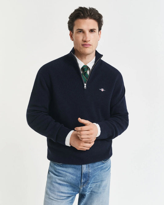 Ribbed Cotton Merino Wool Half-Zip Sweater