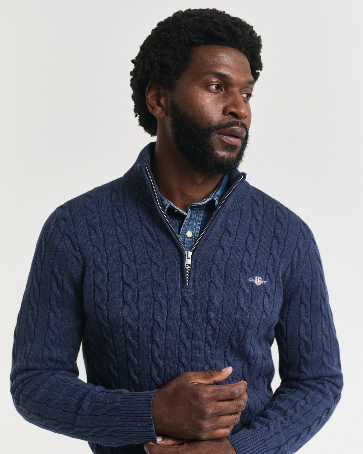 Cotton Cable Knit Half-Zip Sweater
