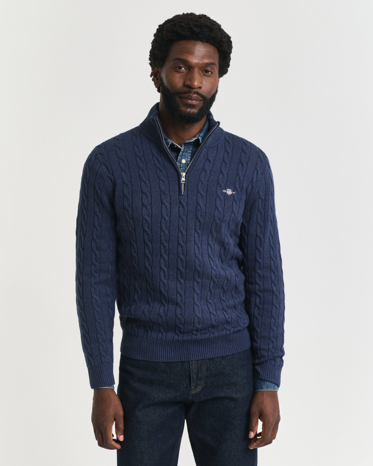 Cotton Cable Knit Half-Zip Sweater
